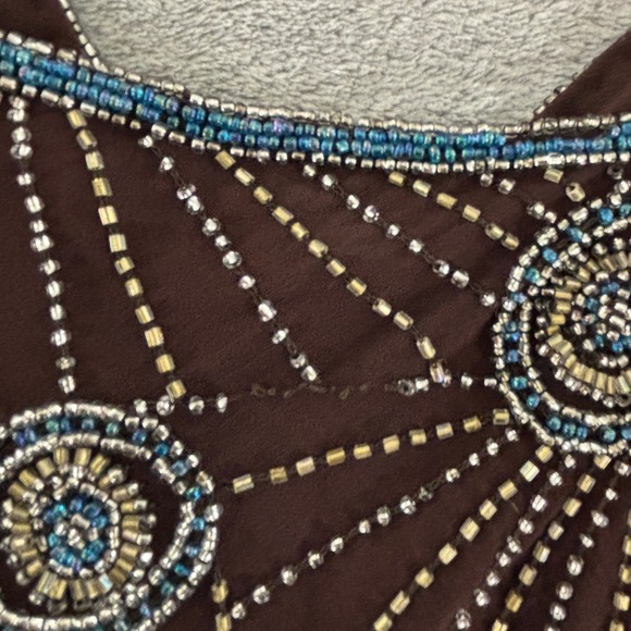 Aftershock Beaded Camisole Top Womens‎ XL Brown Sunburst Spaghetti Strap V Neck - Picture 10 of 10